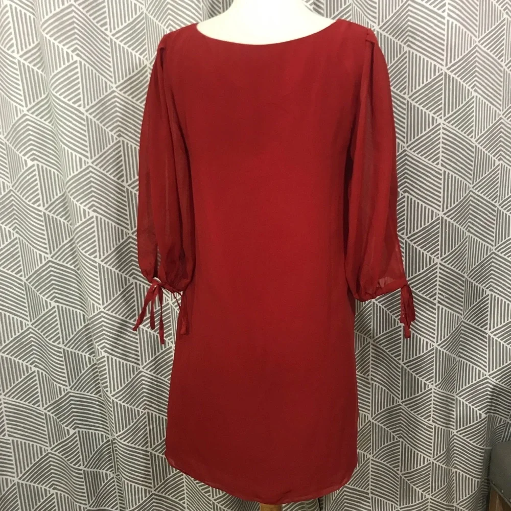 Red Scoop Neck Bell Sleeve Dress